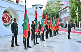 Flag hoisting and guard mount at the Victory Day monument.-- Photo: President's Office