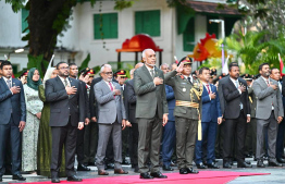 Flag hoisting and guard mount at the Victory Day monument.-- Photo: President's Office