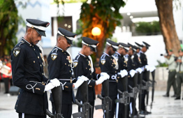 Flag hoisting and guard mount at the Victory Day monument.-- Photo: President's Office