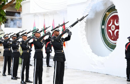 Flag hoisting and guard mount at the Victory Day monument.-- Photo: President's Office