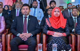 Vice President Hussain Mohamed Latheef and wife at the Victory Day ceremony.-- Photo: President's Office