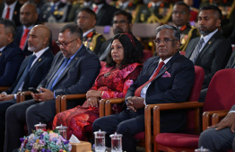 Former President Dr. Mohamed Waheed and his wife Ilham Hussain at the Republic Day event held at Dharubaaruge -- Photo: Preisdent's Office