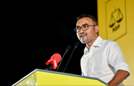 MDP PG Leader Nazil speaking at last night's rally.-- Photo: Nishan Ali / Mihaaru