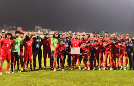 Maldives squad take a photo after the match played against Bangladesh