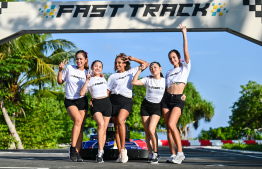 Kandima Maldives Go-Karting participants posing for a photo ahead of the track's inauguration event -- Photo: Fayaz Moosa | Mihaaru