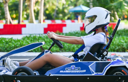 Kandima Maldives staff ready to use the e-go-karting track, the first of its kind in Maldives, during the track inauguration day -- Photo: Fayaz Moosa | Mihaaru