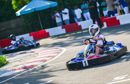 Tourists using the e-go-karting track, the first of its kind in Maldives, on the track inauguration day -- Photo: Fayaz Moosa | Mihaaru