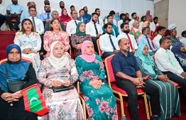 Attendees at the ceremony held last night at the Social Centre to mark one year in office of President Dr Mohamed Muizzu's administration.-- Photo: Fayaz Moosa / Mihaaru