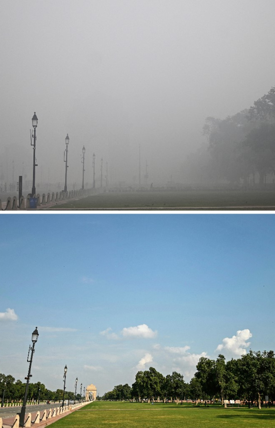 އިންޑިއާ ގޭޓް ކައިރީގައި، މިދިޔަ ސެޕްޓެމްބަރު 18 ވަނަ ދުވަހު ނަގާފައިވާ ފޮޓޯ (ތިރީގައި) އަދި ހަމަ އެތަނުގައި މިއަދު ނަގާފައިވާ ފޮޓޯއެއް. -- އޭއެފްޕީ