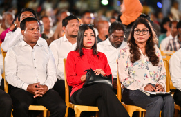 Former ministers and parliament members of MDP attending the "In Defence of the Constitution" event held by the party at Malé Carnival area -- Photo: Nishan Ali | Mihaaru