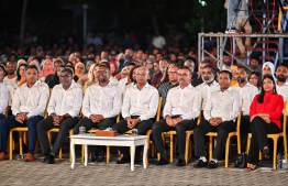 Former ministers and parliament members of MDP attending the "In Defence of the Constitution" event held by the party at Malé Carnival area -- Photo: Nishan Ali | Mihaaru