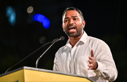 MP Meekail Naseem speaking at MDP's "In Defence of the Constitution" event held by the party at Malé Carnival area -- Photo: Nishan Ali | Mihaaru