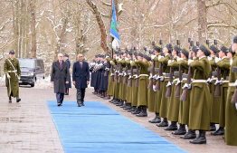 President Dr Mohamed Muizzu is officially welcomed by Estonian President Dr Alar Karis. -- Photo: President's Office