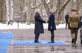 President Dr Mohamed Muizzu is officially welcomed by Estonian President Dr Alar Karis. -- Photo: President's Office