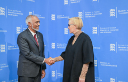 Minister of Education and Research of Estonia Kristina Kallas greets President Dr Mohamed Muizzu -- Photo: Presidents Office