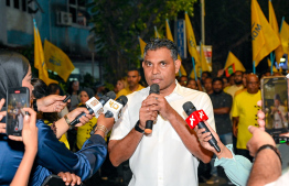 Former Vice President Faisal Naseem at the rally organised by the party to voice out against the government last night -- Photo: Nishan Ali | Mihaaru