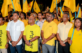 MDP's leadership at the rally organised by the party to voice out against the government last night -- Photo: Nishan Ali | Mihaaru