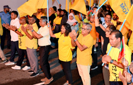 MDP's leadership at the rally organised by the party to voice out against the government last night -- Photo: Nishan Ali | Mihaaru