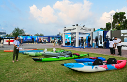 Some of the water sports equipment on display at the "Maldives Marine Expo 2025" -- Photo: Fayaz Moosa | Mihaaru