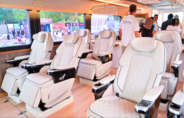 Interior of a Gulf Craft launch on display at the Maldives Marine Expo 2025 -- Photo: Fayaz Moosa | Mihaaru