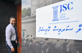 Judge Mahaz arrives at the Judicial Service Commission today to respond to allegations against him.-- Photo: Fayaz Moosa / Mihaaru