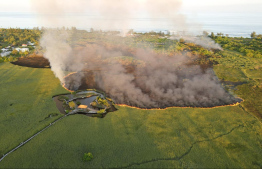 Fire at Meedhoo Eco Garden.-- Photo: Eaman