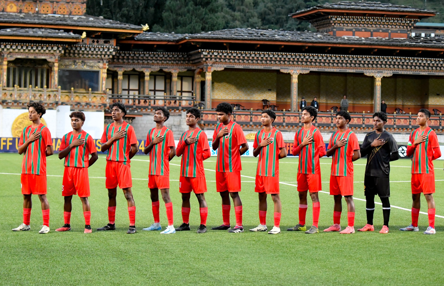 މިދިޔަ އަހަރުގެ މުބާރާތުގައި ބަންގްލަދޭޝްއާ އެއްވަު ކުރި މެޗުގައި ރާއްޖޭގެ ފުރަތަމަ 11.-- ފޮޓޯ: ސާފް