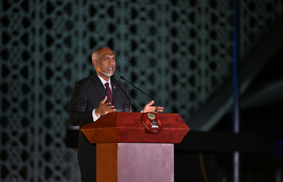 ވެލާނާ އިންޓަނޭޝަނަލް އެއާޕޯޓުގެ އާ ޓާމިނަލް ހުޅުވުމުގެ ރަސްމިއްޔާތުގައި ރައީސް މުއިއްޒު ވާހަކަފުޅު ދައްކަވަނީ.-- ފޮޓޯ: ރައީސް އޮފީސް