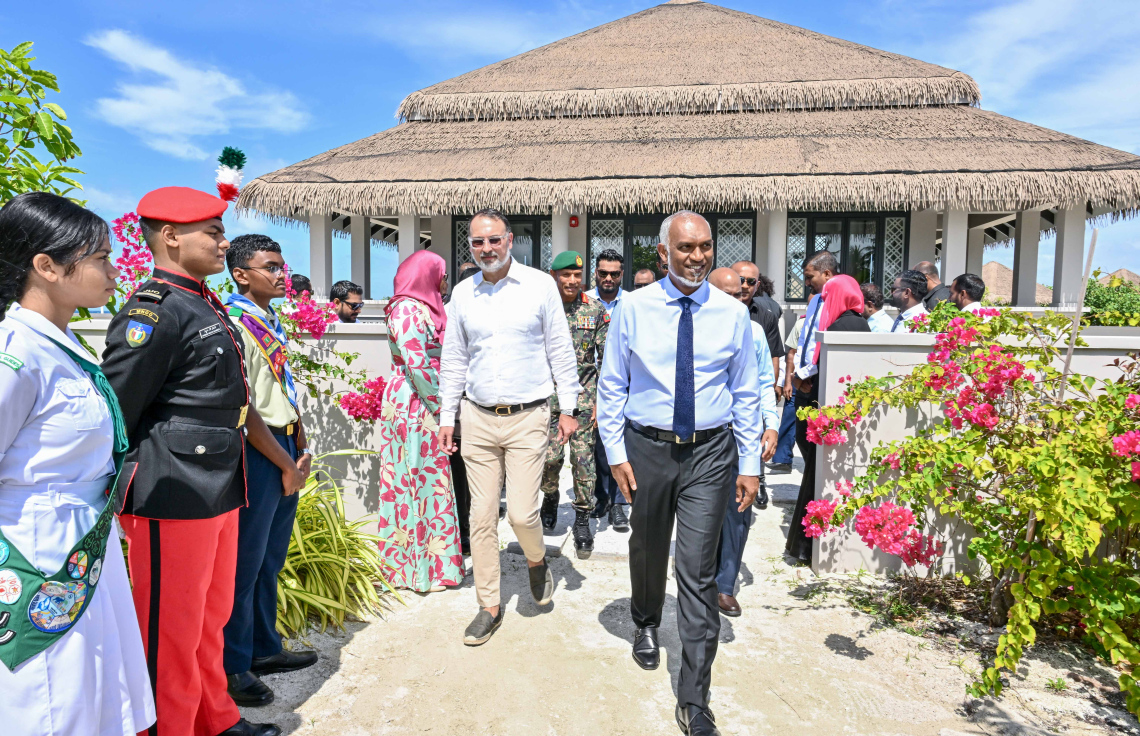 ކްރޮސްރޯޑްސްގައި ގާއިމްކުރި ކޭމްޕިން ގްރައުންޑް ރައީސް މުއިއްޒު މިއަދު ބައްލަވައިލައްވަނީ.---ފޮޓޯ: ރައީސް އޮފީސް