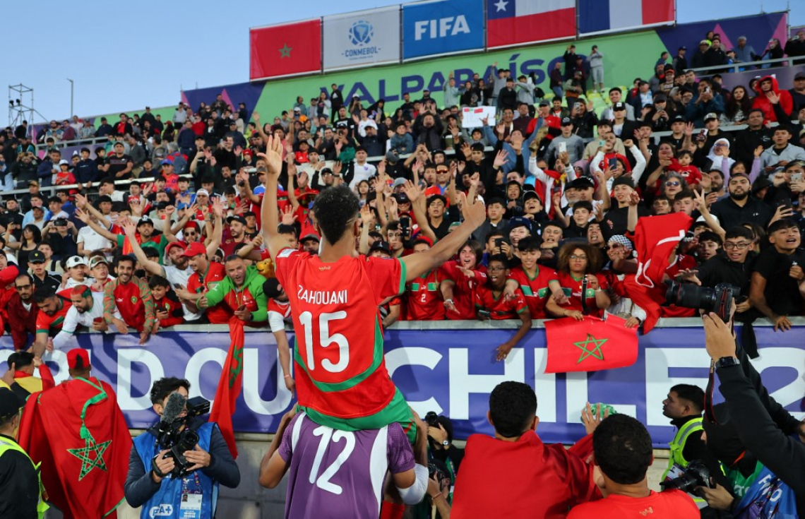 20 އަހަރުން ދަށުގެ ވޯލްޑް ކަޕްގެ ފައިނަލްގެ ޖާގައަކާ އެކު މޮރޮކޯ ކުޅުންތެރިންނާއި ސަޕޯޓަރުން އުފާފާޅުކުރަނީ.-- ފޮޓޯ: އޭއެފްޕީ